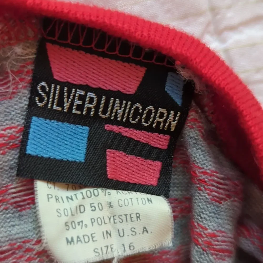 Vintage silver‎ unicorn red and gray polka dot dress size 16 youth